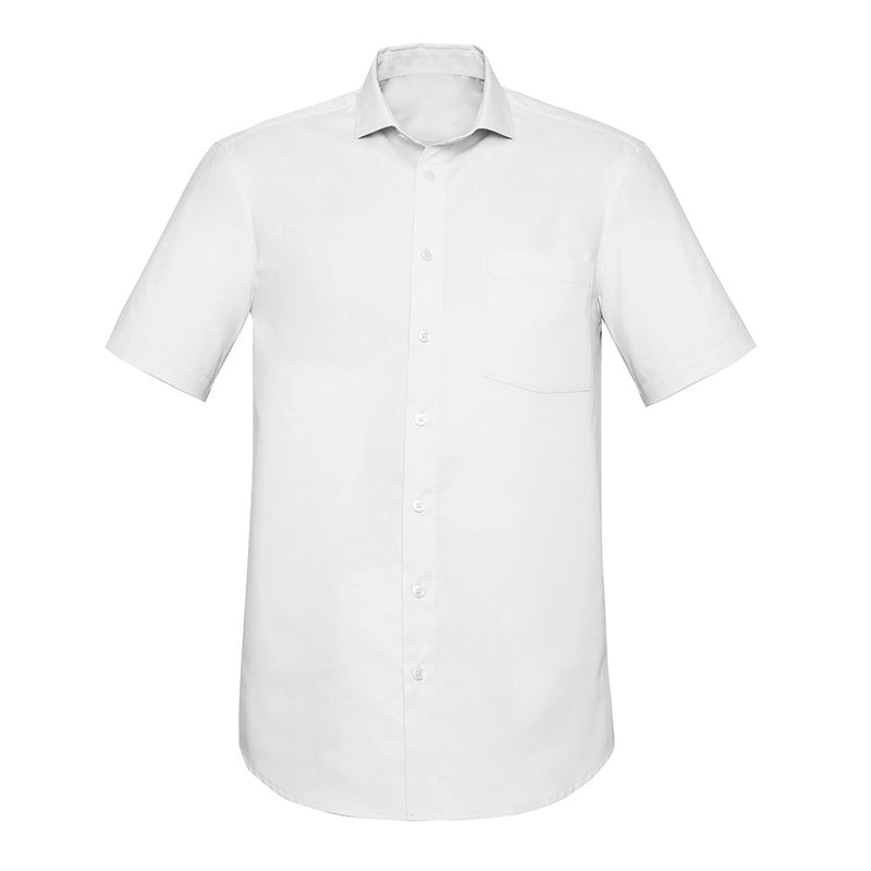 Load image into Gallery viewer, Biz Charlie Classic Fit S/S Shirt featuring a chest pocket and white buttons, perfect for smart casual workwear. Made from cotton-rich fabric with mechanical stretch for comfort and durability.
