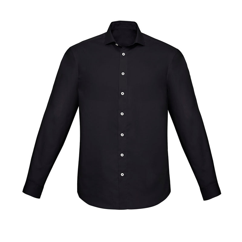 Load image into Gallery viewer, Biz Mens Charlie Slim Fit Long Sleeve Shirt, featuring a classic collar and curved hemline, embodies a smart casual look with French front placket and adjustable cuffs, ideal for modern work environments.