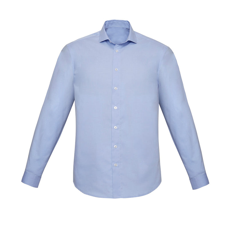 Load image into Gallery viewer, Biz Mens Charlie Slim Fit Long Sleeve Shirt features a French front placket and adjustable cuffs, ideal for professional settings. Its cotton-polyester blend offers comfort and stretch, aligning with Active Safety's workwear focus.
