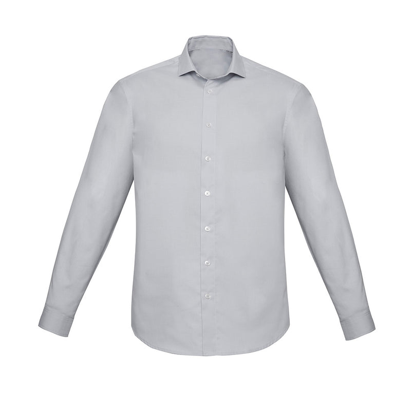 Load image into Gallery viewer, Biz Mens Charlie Slim Fit Long Sleeve Shirt features a classic collar, French front placket, adjustable cuffs, and a curved hemline, perfectly blending smart casual style with comfort for versatile workplace wear.