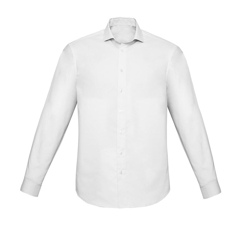 Load image into Gallery viewer, Biz Mens Charlie Slim Fit Long Sleeve Shirt features a sleek, smart-casual design with a French front placket, adjustable cuffs, and a classic collar, ideal for versatile workplace wear.