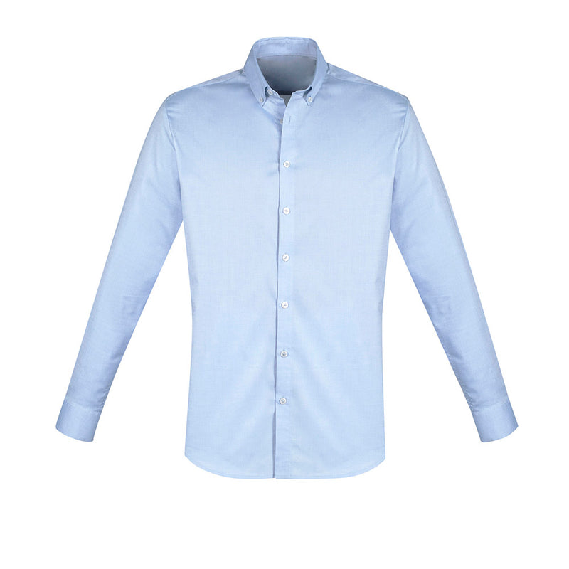 Load image into Gallery viewer, Biz Mens Camden Long Sleeve Shirt, featuring a stretch oxford weave for comfort. Designed with a button-down collar and adjustable cuffs, it exudes a neat, professional look suitable for workplace settings.