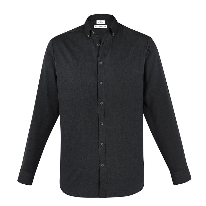 Load image into Gallery viewer, Biz Mens Memphis Long Sleeve Shirt, featuring a modern button-down collar and adjustable cuffs. Crafted from pre-shrunk oxford weave fabric, it offers a sleek, versatile style with optional pocket attachment.