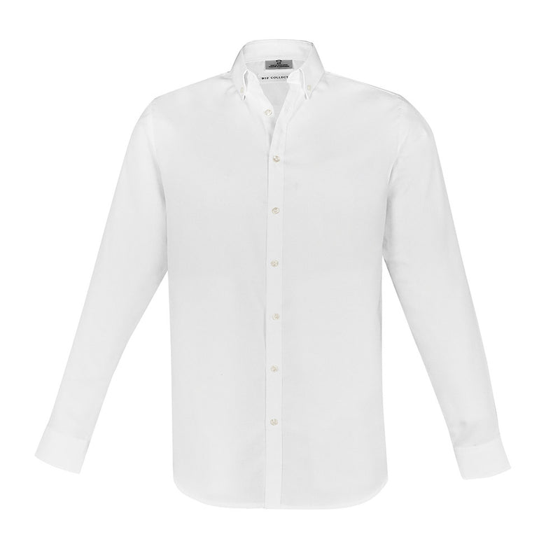 Load image into Gallery viewer, Biz Mens Memphis Long Sleeve Shirt featuring a modern button-down collar and adjustable cuffs. The shirt is crafted from a pre-shrunk oxford weave fabric for casual and workplace versatility.