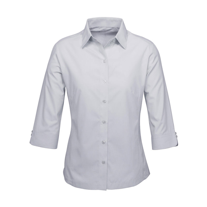 Load image into Gallery viewer, Biz Ladies Ambassador 3/4 Sleeve Shirt featuring a buttoned collar and three-quarter sleeves, designed with side panels for enhanced fit and bust darts for added shape. Ideal for professional and safety-focused environments.