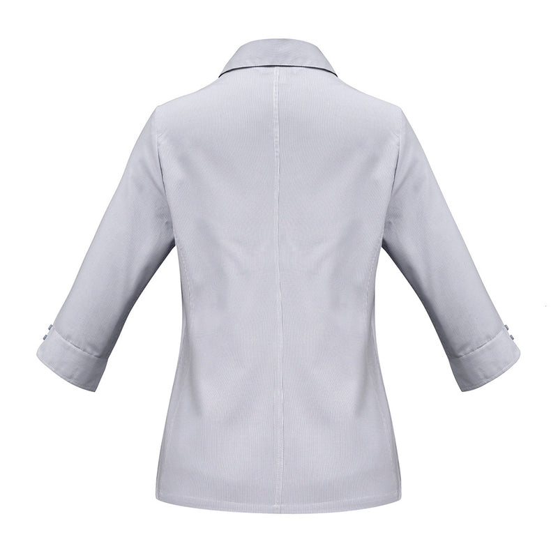 Load image into Gallery viewer, Biz Ladies Ambassador 3/4 Sleeve Shirt, back view highlighting the tailored fit with side panels and bust darts. Features include a 2-button collar, vertical cuff buttons, rounded cuffs, and easy-care fabric.