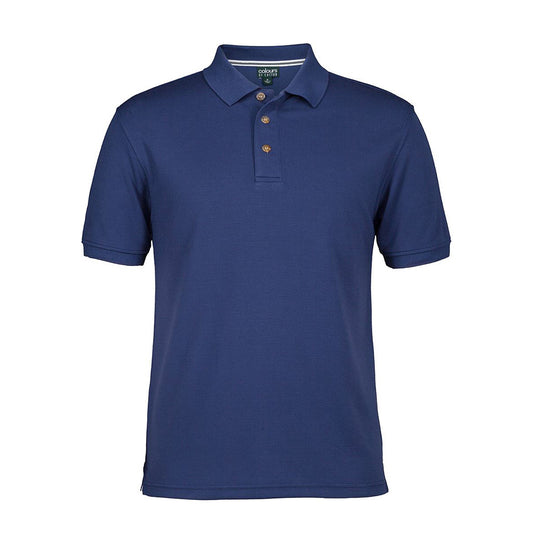JB's Ottoman Short Sleeve Polo features a classic fit with flat knit cuffs and collar, side splits, and is crafted from a 50% Modal, 50% Polyester Ottoman knit, ideal for workplace uniforms.