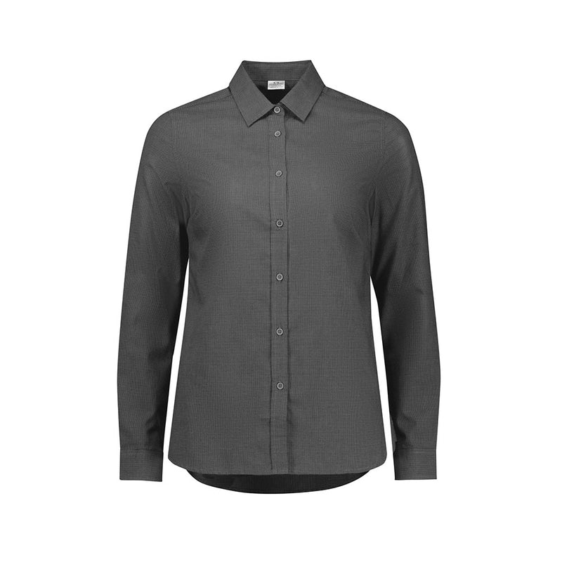 Load image into Gallery viewer, Biz Womens Soul Long Sleeve Shirt features a relaxed fit with a button-down collar and adjustable cuffs, perfect for workplace comfort. Crafted with a yarn-dyed micro-check pattern, offering a soft, casual feel.