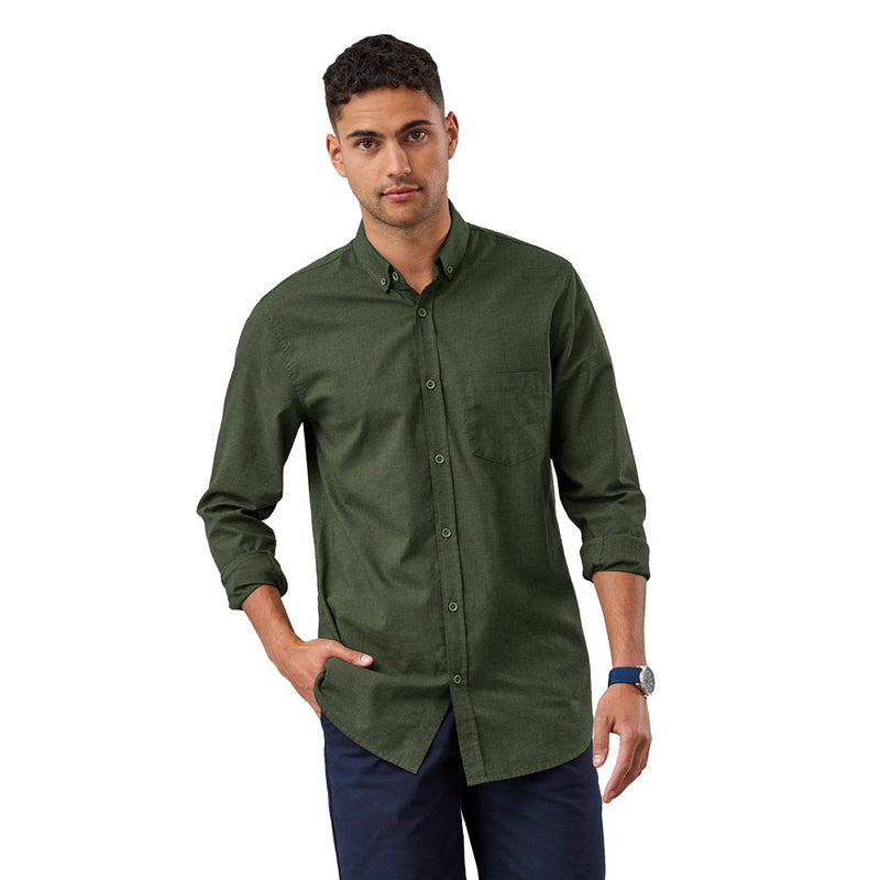 Load image into Gallery viewer, Biz Mens Soul Long Sleeve Shirt features a relaxed fit with a button-down collar and left front pocket, ideal for casual workwear. Perfect for safety-focused environments.