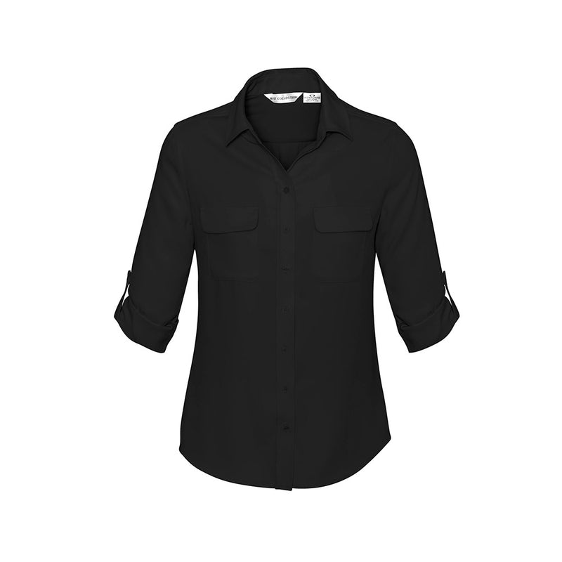 Load image into Gallery viewer, Biz Ladies Madison Long Sleeve shirt, designed with a versatile roll-up tab and action-back pleat for comfort. Ideal for both office and casual wear, offering a streamlined silhouette and longer length for flexible styling.