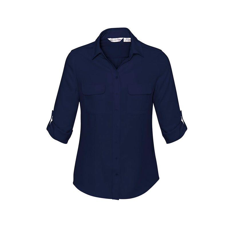 Load image into Gallery viewer, Biz Ladies Madison Long Sleeve shirt, showcasing versatile roll-up sleeves and an action-back pleat, ideal for both office and casual wear, reflecting comfort and flexibility, perfect for workplace attire.