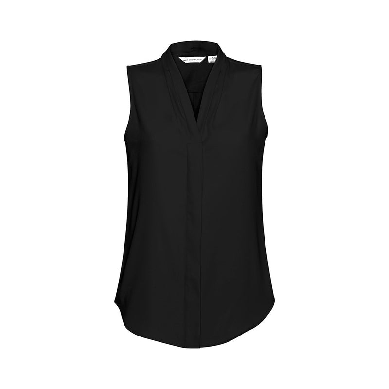 Load image into Gallery viewer, Biz Ladies Madison Sleeveless top with shawl collar necklines, showcases a streamlined silhouette and flattering drape. Made from wrinkle-resistant polyester, its easy-care design suits active work environments.