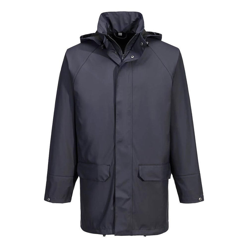 Load image into Gallery viewer, Flexatex Chem Waterproof Jacket, a durable, hooded raincoat featuring a front zip with storm flap, two flap-covered pockets, and adjustable cuffs, designed for optimal safety and weather protection in demanding environments.