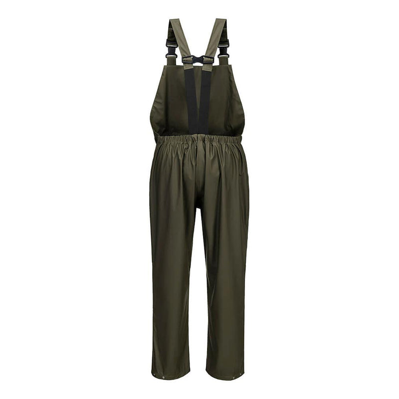 Load image into Gallery viewer, Flexatex Chem Bib and Brace, olive-green waterproof overalls with adjustable elastic straps and waist, designed for durability and chemical resistance, featuring heat-welded seams and a secure fit for wet conditions.