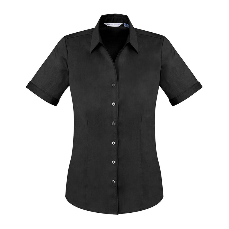 Load image into Gallery viewer, Biz Womens Monaco Short Sleeve Shirt featuring a Y-front neckline and cuffed sleeves, crafted in stretch cotton fabric for a semi-fitted, elegant look, ideal for versatile workwear styling.