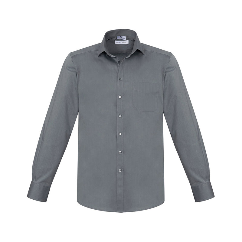 Load image into Gallery viewer, Biz Mens Monaco Long Sleeve Shirt featuring a modern collar, mitered cuffs, and a chest pocket, made from stretch cotton fabric, offering both style and comfort with its versatile design.