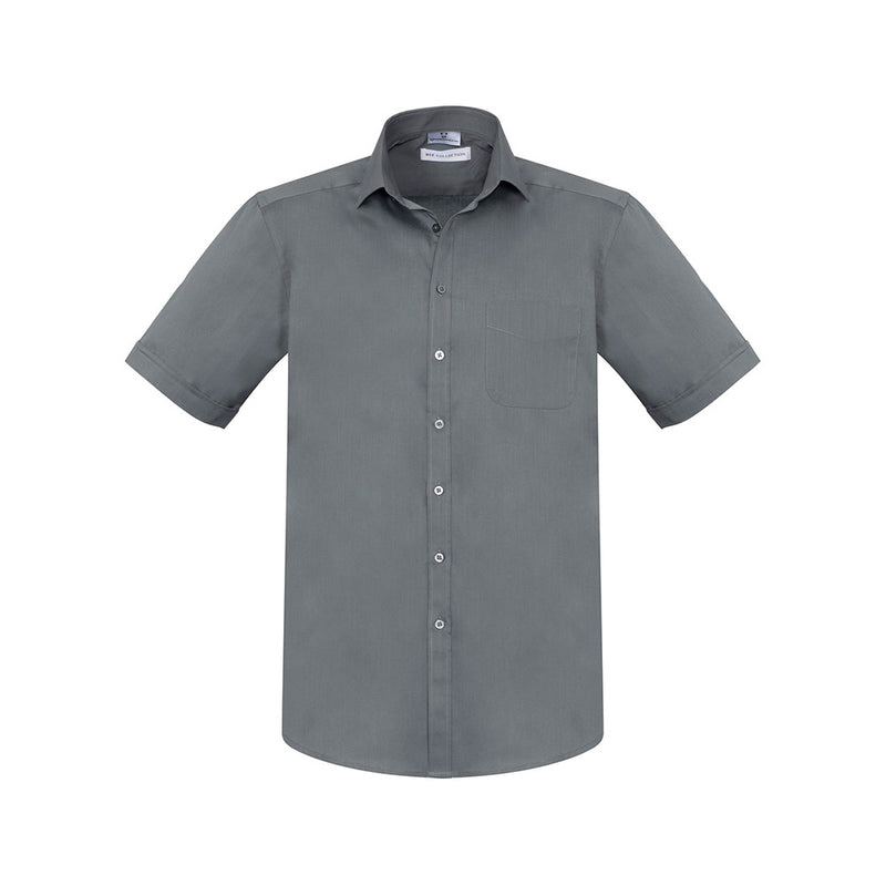 Load image into Gallery viewer, Biz Mens Monaco Shirt with a modern narrow collar and mitred cuffs, featuring a chest pocket and twin back pleats. Made from stretch cotton, ideal for versatile workwear or safety uniforms.