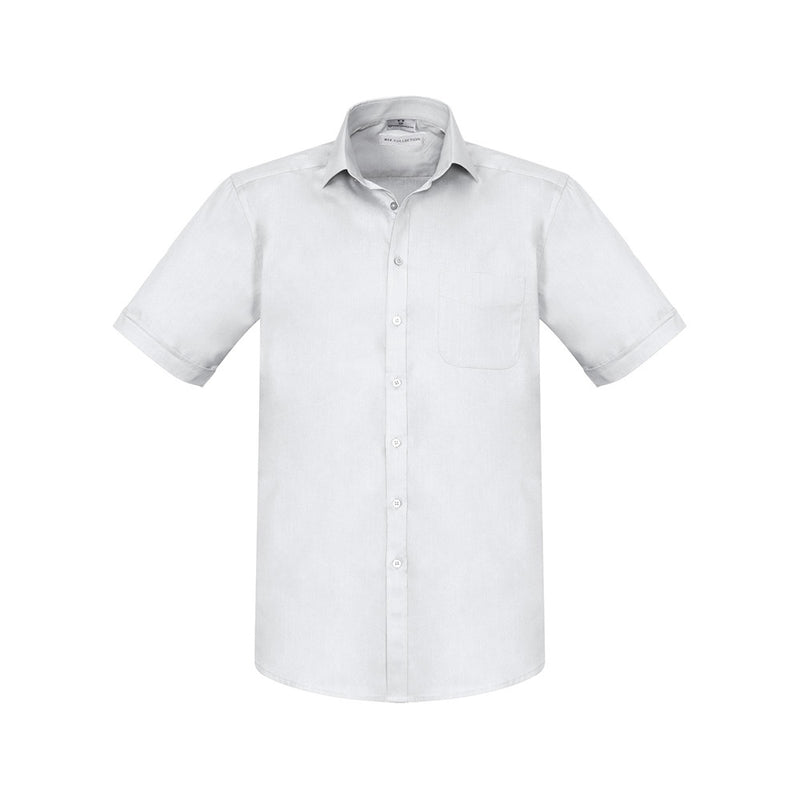 Load image into Gallery viewer, Biz Mens Monaco Shirt with modern collar, mitred cuffs, and chest pocket; crafted from stretch cotton for versatility. Ideal for stylish, professional settings, reflecting design trends and functionality suitable for workplace attire.