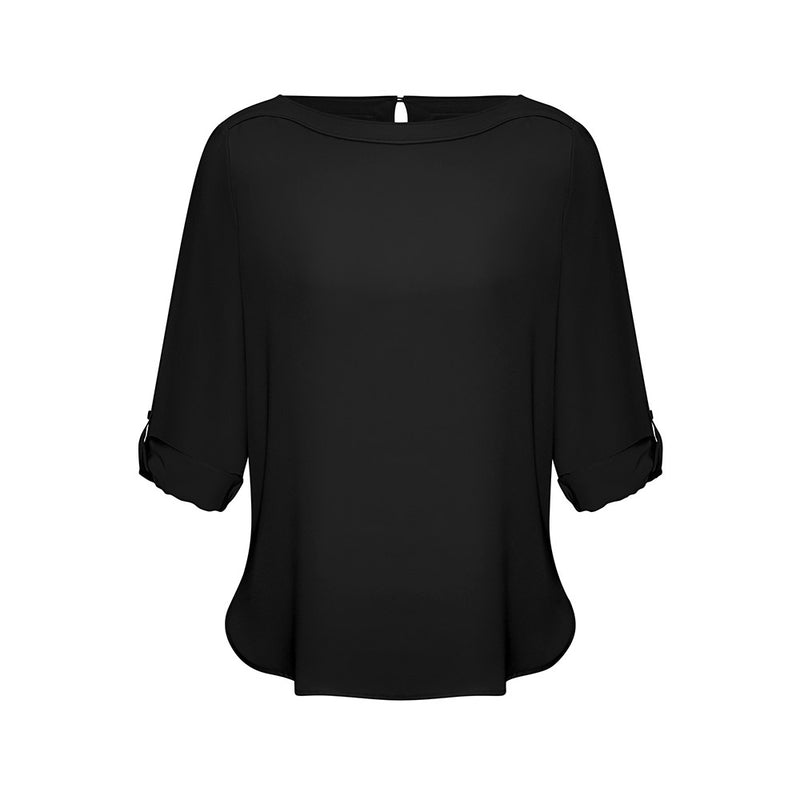 Load image into Gallery viewer, Biz Womens Madison Boatneck Top features an elegant boatneck and practical roll-up sleeves, ideal for workplace wear. The longer, shirt-tail hem offers versatility, enhancing a streamlined silhouette for the working woman.