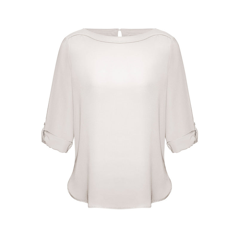 Load image into Gallery viewer, Biz Womens Madison Boatneck Top features a minimalist design with a boatneck, roll-up sleeves, and a shirt-tail hem, ideal for professional settings, reflecting style and practicality for workplace attire.