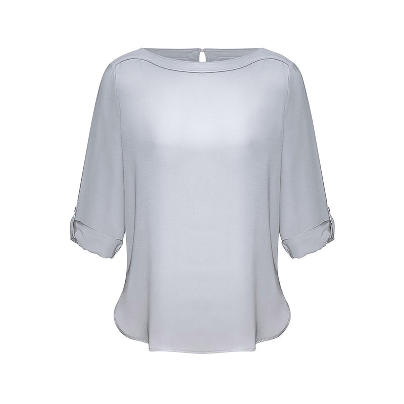 Load image into Gallery viewer, Biz Womens Madison Boatneck Top: Elegant blouse with finely stitched boatneck, practical roll-up sleeves, and a chic shirt-tail hem, offering a streamlined silhouette perfect for a professional work environment.