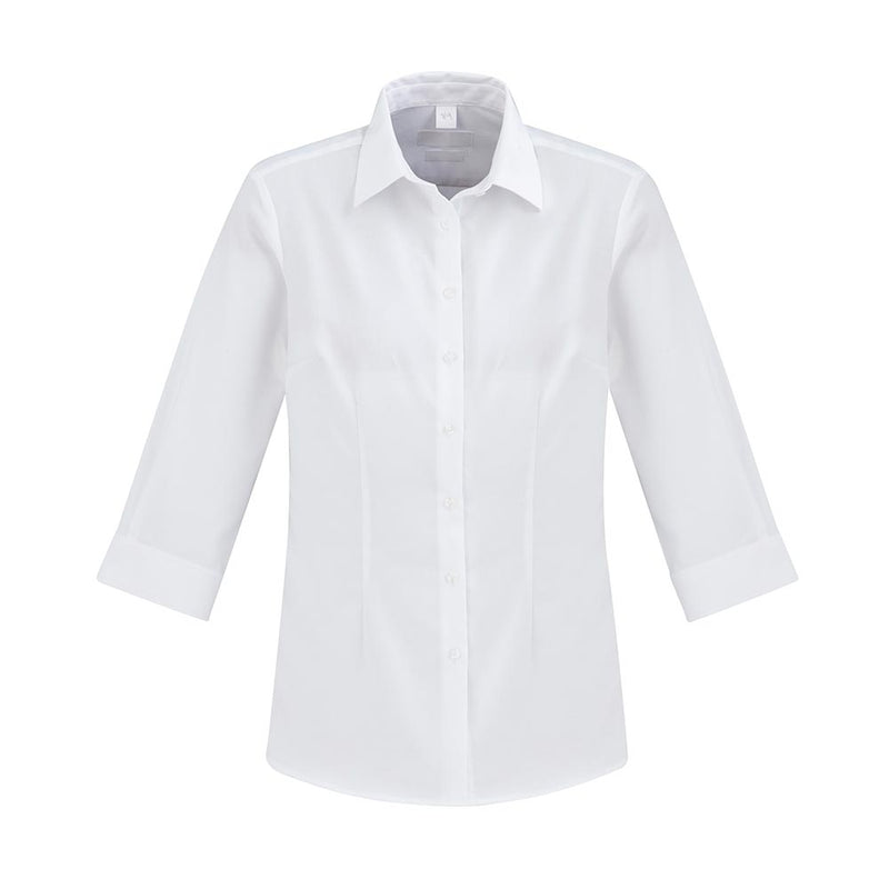Load image into Gallery viewer, Biz Womens Regent 3/4 Sleeve Shirt features a point collar and a neat placket, showcasing a subtle herringbone weave. This wrinkle-resistant, breathable business shirt is ideal for workplace settings.