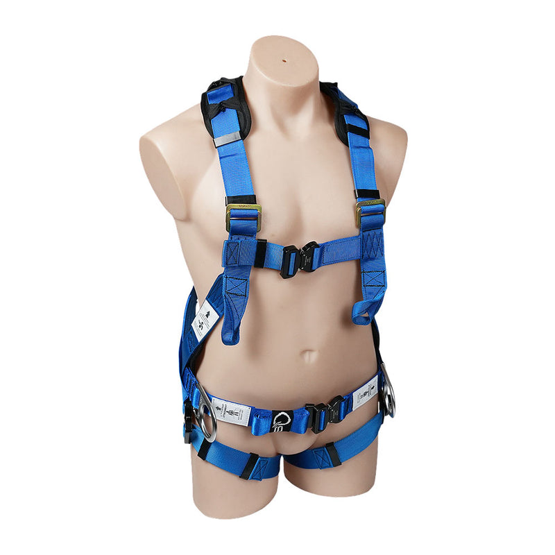 Load image into Gallery viewer, QSI Full Body Padded Work Positioning Harness W/ QR Buckles on mannequin, featuring adjustable straps, D-rings, and quick-release buckles, ideal for work positioning and fall arrest in safety applications.