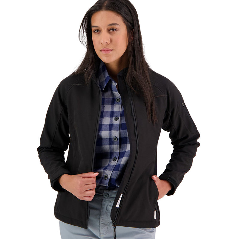 Load image into Gallery viewer, Swanndri Womens Ashbury Soft Shell Jacket, featuring a sleek design with full zip front, zip pockets, raglan sleeves, and Velcro cuff tabs, ideal for windproof and water-resistant protection.