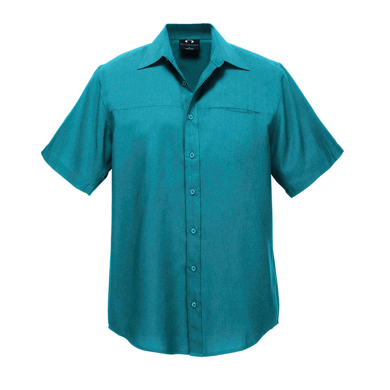 Load image into Gallery viewer, Biz Mens Oasis Short Sleeve Shirt featuring a standard collar, jet chest, pen pocket, and curved hem, crafted from breathable, moisture-wicking BIZ COMFORTCOOL™ fabric, ideal for demanding workplace environments.