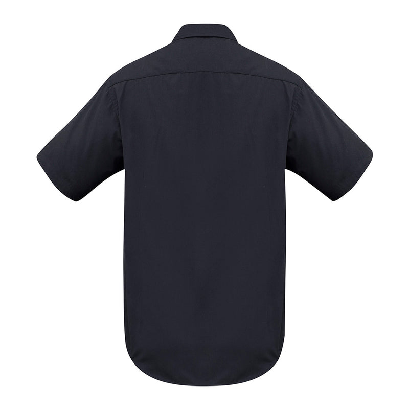 Load image into Gallery viewer, Biz Men's Metro Short Sleeve Shirt featuring a modern tapered fit, standard collar, and left chest pocket, crafted from polyester-cotton poplin fabric, ideal for workplace safety and style.