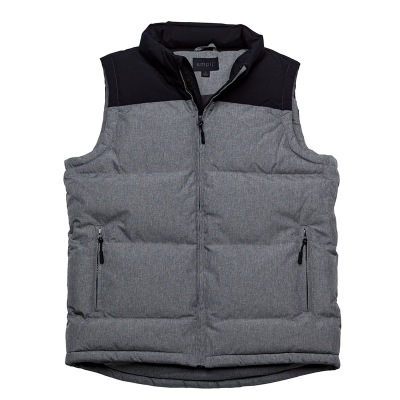 Load image into Gallery viewer, Axle Puffa Vest, Grey Melange/Black, showcasing rugged quilted stitching, adjustable hood, and multiple zippered pockets, designed for versatile weather resistance and cross-seasonal wear, ideal for active safety and work environments.