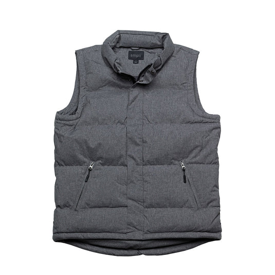 Basin Puffa Hooded Vest, Grey: A versatile vest featuring quilted stitching, padded collar, adjustable hood, and multiple zippered pockets, ideal for unpredictable weather with a 10,000mm waterproof rating.