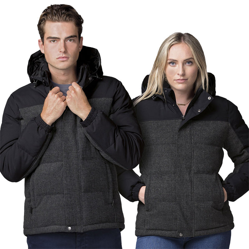 Load image into Gallery viewer, XT Plunge Jacket, Black/Grey Check, featuring quilted stitch detailing, contrast microfibre panels, and a detachable hood, tailored for extreme weather with waterproof and breathable fabrics, ideal for safety-conscious environments.
