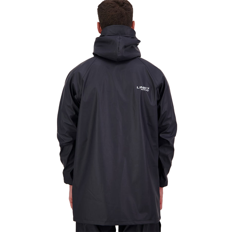 Load image into Gallery viewer, Line 7 Aqua Max Waterproof Jacket with adjustable hood and secure chest pocket, designed for flexibility and protection against wind and water, showcased on a man, highlighting outdoor safety wear.