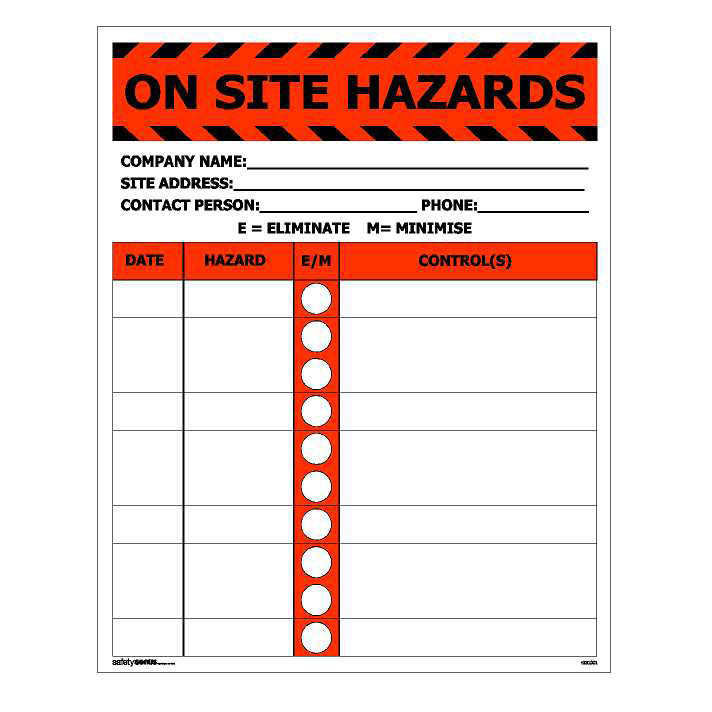 Load image into Gallery viewer, Construction Signage Starter Pack featuring an On-Site Hazards log sheet with spaces for company details and a hazard management table, ideal for comprehensive workplace safety planning and compliance.
