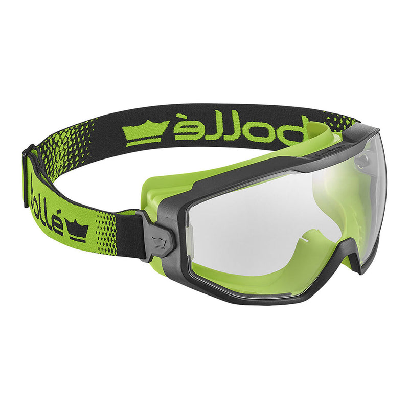Load image into Gallery viewer, Bolle Spectrum Sealed Goggle: Clear, featuring a close-up of safety goggles with a bi-material frame and adjustable strap, designed for superior protection, optimal panoramic vision, and comfort. Ideal for workplace safety.