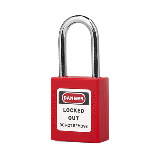 38mm Steel Hasp Padlock (KD) Red, featuring a robust steel body designed for secure locking. Ideal for safety applications, this padlock is part of Active Safety's trusted range of workplace security products.