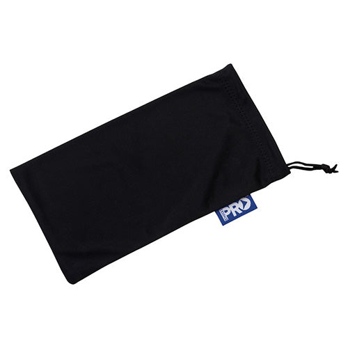 Pro Spec Pouch for safety eyewear, crafted from microfabric. Ideal for protecting glasses and cleaning lenses, featuring a subtle blue logo label on the front.