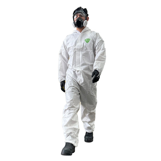 SureShield Type 5/6 Breathable Laminate Coveralls, featuring a full-body zipper, elasticized hood, and cuffs, are lightweight and durable, ideal for safety-focused tasks like asbestos removal and spray painting.