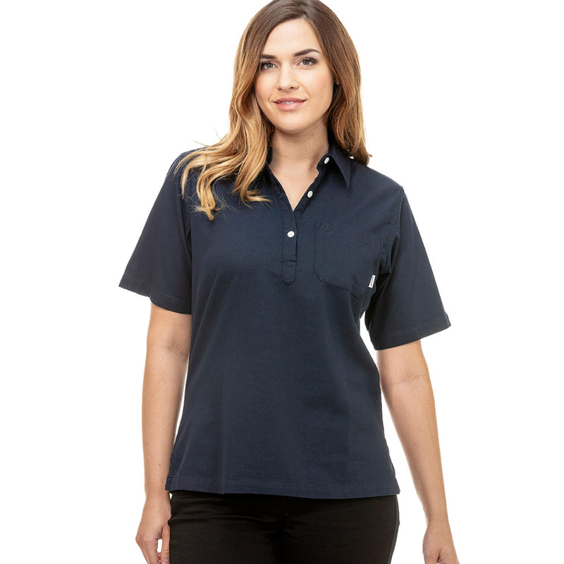 Load image into Gallery viewer, Swanndri Tasman Womens Short Sleeve Shirt featuring a classic style with a half placket button opening, single chest pocket with embroidered swan logo, and a breathable Panama weave fabric.