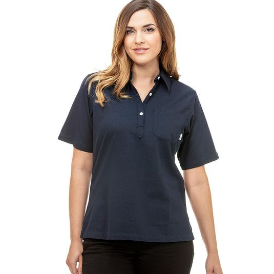 Swanndri Tasman Womens Short Sleeve Shirt featuring a classic style with a half placket button opening, single chest pocket with embroidered swan logo, and a breathable Panama weave fabric.