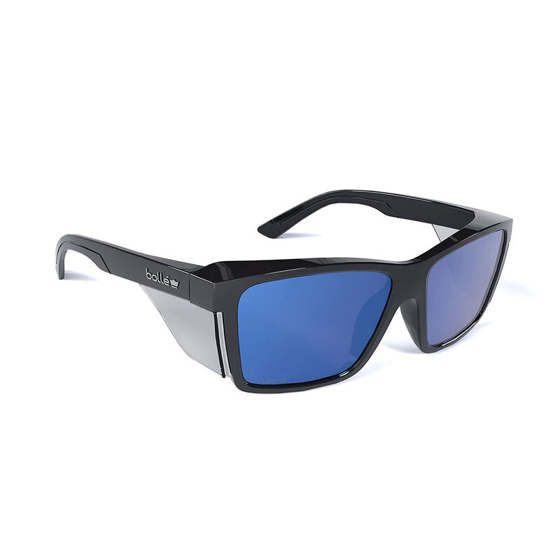 Load image into Gallery viewer, Bolle STKS 420 Safety Glasses: Black/Cobalt Mirror Polarised, featuring sleek black frames, blue lenses, and integrated side shields for enhanced eye protection and style. Ideal for demanding environments.
