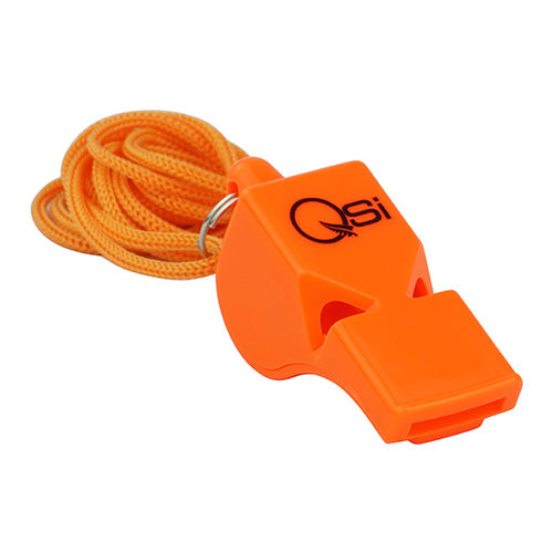 High Decibel Survival Whistle featuring a hi-vis orange design, complete with a convenient key ring and cord. Perfect for emergency kits, aligning with Active Safety's commitment to quality safety products.