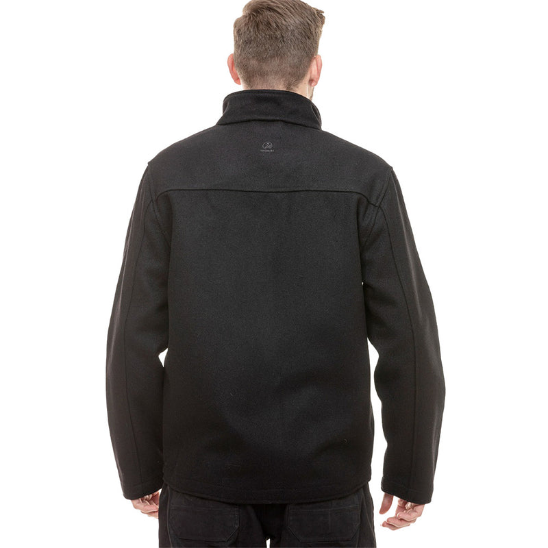 Load image into Gallery viewer, Swanndri Falcon Jacket, made from heavy 100% NZ wool, features a full-length YKK zip, concealed zip pockets, and rib knit collar trim, ideal for durable workwear in safety-focused environments.
