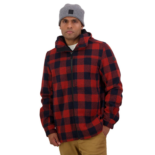 Swanndri Hudson Wool Hoodie crafted from 100% New Zealand wool, featuring a contoured hood, heavy-duty front zip, and concealed pockets, perfect for outdoor durability and comfort. Ideal for all-year-round wear.