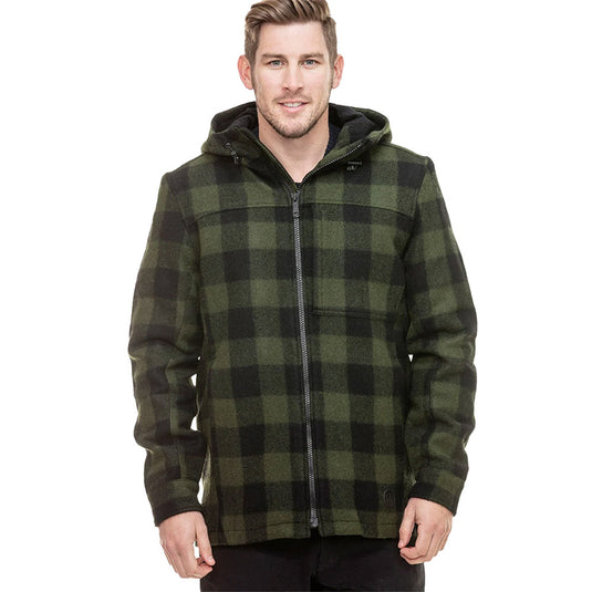 Swanndri Hudson Wool Hoodie, crafted from durable 100% New Zealand wool, features a contoured hood, heavy-duty front zip, and concealed pockets, embodying both practicality and style for outdoor enthusiasts.
