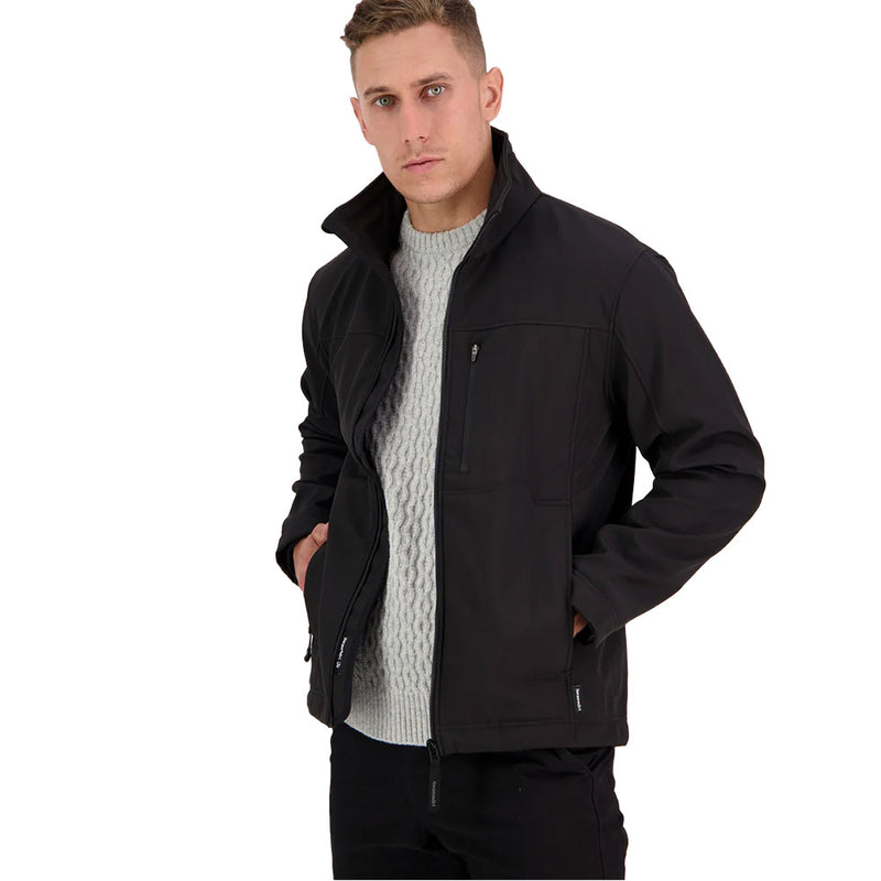 Load image into Gallery viewer, Swanndri Redwoods Soft Shell Jacket featuring a full-length zip, zip chest and side pockets, and back yoke embroidery, designed for windproof and water-resistant protection, ideal for active safety environments.