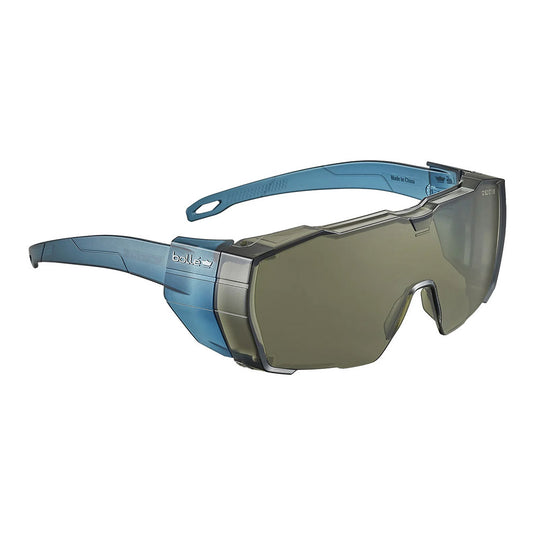 Bolle Swift OTG Platinum Lite Safety Glasses: Smoke, featuring a sleek, lightweight design with contoured temples, offering superior protection and comfort. Ideal for wearing over prescription glasses.