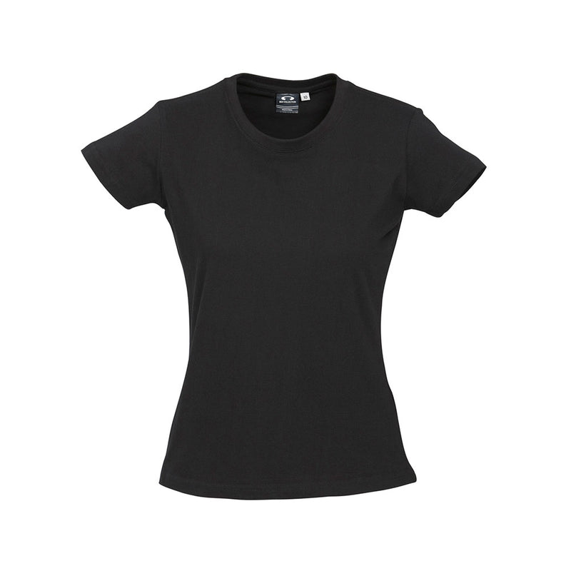 Load image into Gallery viewer, Biz Ladies Ice Premium Cotton Tee showcasing durable twin needle stitching, ribbed elastane neck band, and easy tear-away label, ideal for workplace safety and comfort, aligning with Active Safety's high-quality standards.