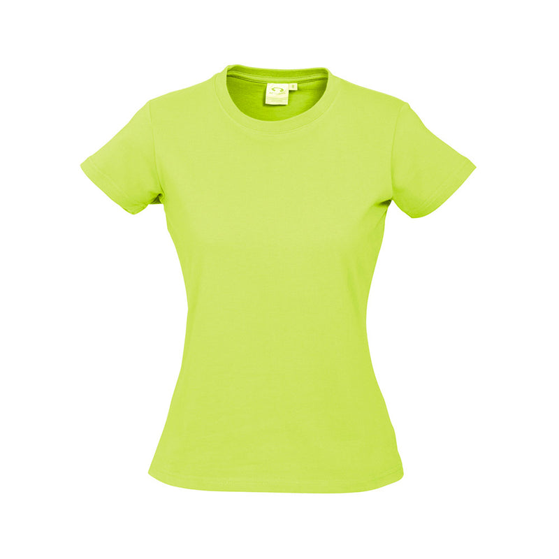 Load image into Gallery viewer, Biz Ladies Ice Premium Cotton Tee showcasing a comfortable fit with premium 100% combed cotton. Designed with twin needle stitching and ribbed elastane neck band for durability, ideal for workplace safety and uniform needs.